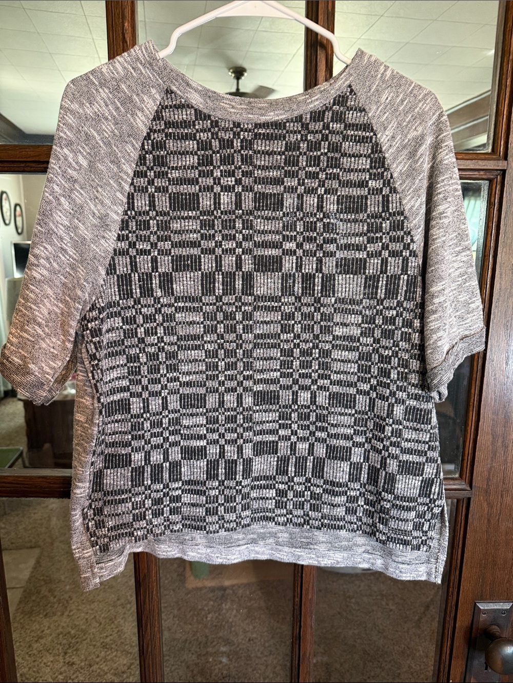 Old Navy Womens Gray Geometric Space Dye Raglan Short Sleeve Knit Top Medium